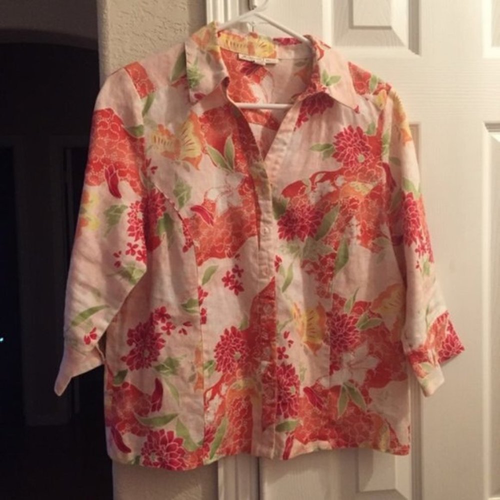 JM collection linen 3/4 sleeve button down…